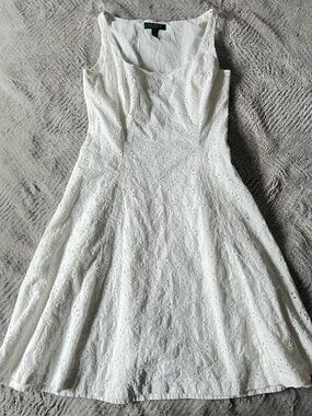 Lauren Ralph Lauren White Eyelet A-Line Lace Dress 100% Cotton